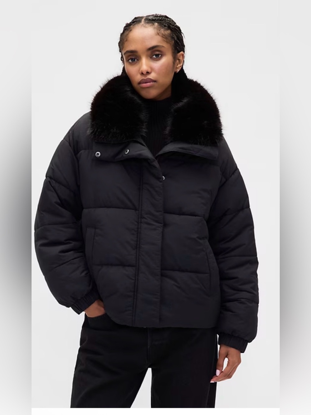 Gap Faux Fur-Trim Puffer Jacket Black size XS